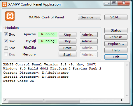 ניהול XAMPP